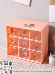 1pc Pink Grid Drawer Box With Three Layers For Stationery, Jewelry, Cosmetics Storage - Baby Pink - View 9