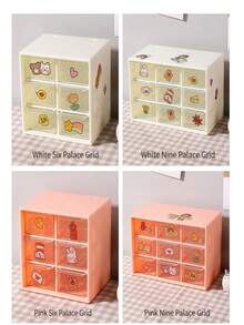 1pc Pink Grid Drawer Box With Three Layers For Stationery, Jewelry, Cosmetics Storage - Baby Pink - View 8