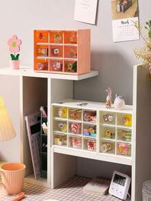 1pc Pink Grid Drawer Box With Three Layers For Stationery, Jewelry, Cosmetics Storage - Baby Pink - View 2