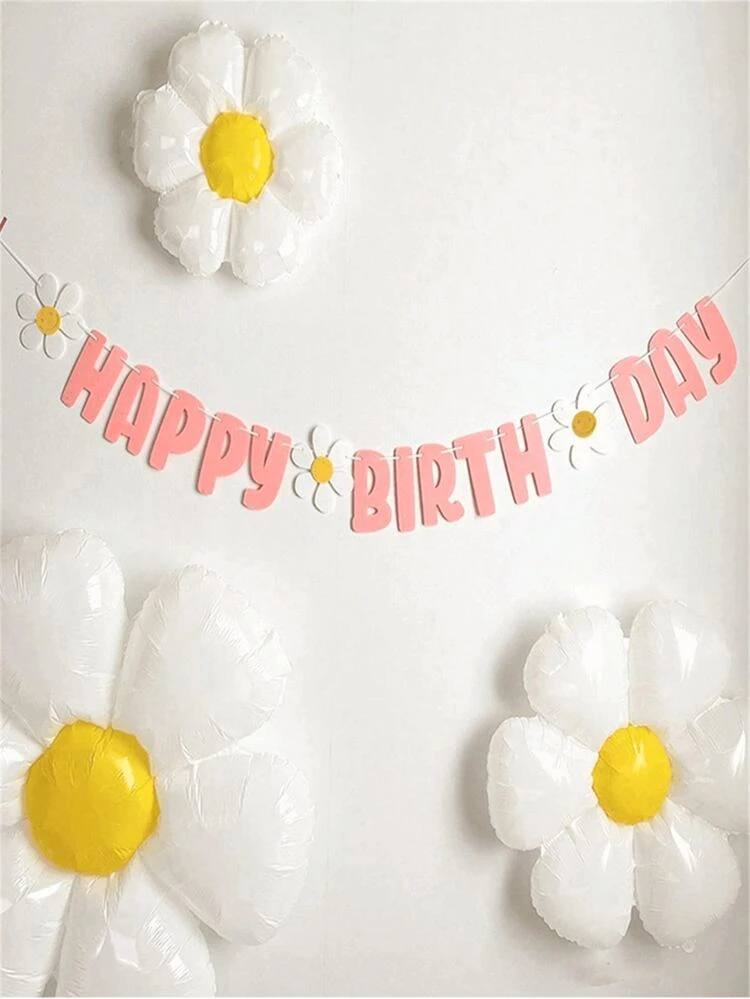 Set, Pink Happy Birthday Banner,Happy Birthday Little Daisy Banner Flag Sun Flowers Happy Birthday Felt Non-Woven Fabric Pull Flag Garland Scene Decoration Modern Slogan Graphic Hanging Decoration For Home Decor Toys, Room Decor Prop, Birthday Decoration,Christmas