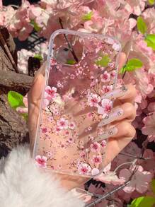 Flower 1pc Painted Cherry Blossom Print Phone Case Compatible With Iphone/Samsung Phone - Multicolor - View 2