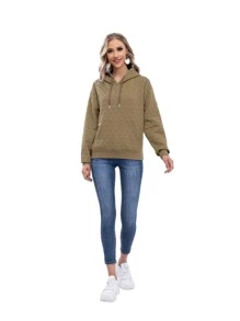 RED MARINE Capucha con estampado de cuadros con cordón con bolsillo de canguro - Verde Oliva - Ver 4