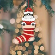 1 colgante de gato de Navidad de diseño plano 2d, colgante para espejo retrovisor Interior de coche, colgante de llavero de coche, colgante de bolsa. Regalo perfecto para amigos y familiares, o como decoración del árbol de Navidad. - Rojo - Ver 1