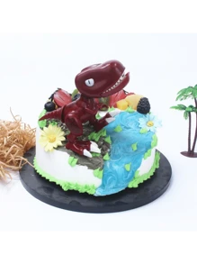 大型暴龍卡通侏羅紀動物恐龍娃娃蛋糕裝飾紅綠色恐龍怪物嬰兒生日蛋糕甜點裝飾玩具 - 紅色 - 查看 7