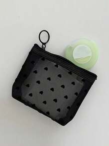 1 件女士旅行化妆收纳袋网眼化妆包洗漱用品透明洗漱包包轻便时尚钱包周年纪念生日礼物白领人士男士女士心形钱包迷你包简约钱包 - 黑色 - 查看 3