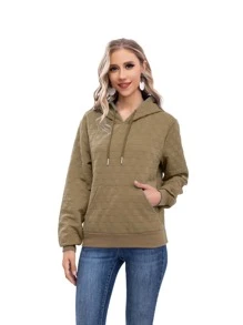 RED MARINE Capucha con estampado de cuadros con cordón con bolsillo de canguro - Verde Oliva - Ver 3