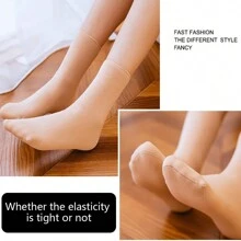 3 双女士厚款保暖保暖内衬中筒袜，纯色保暖雪袜，适合秋冬季 - 杏色 - 查看 3