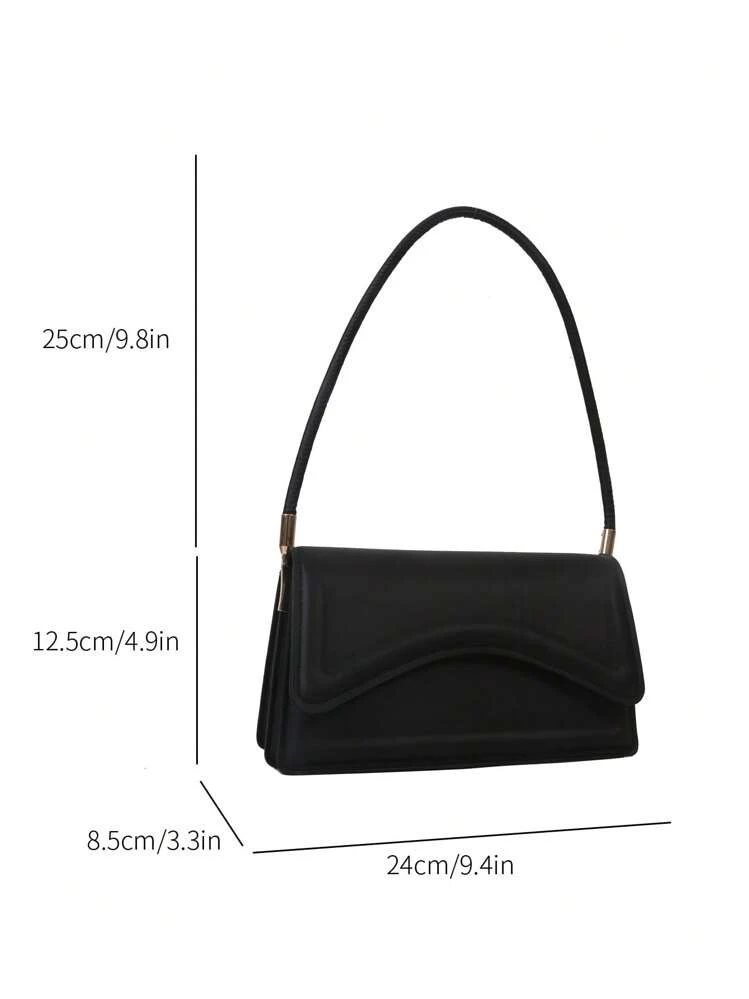 Bolsa de Ombro Vintage Elegante e Simples de Cor Sólida na Moda - Preto - Visão 6