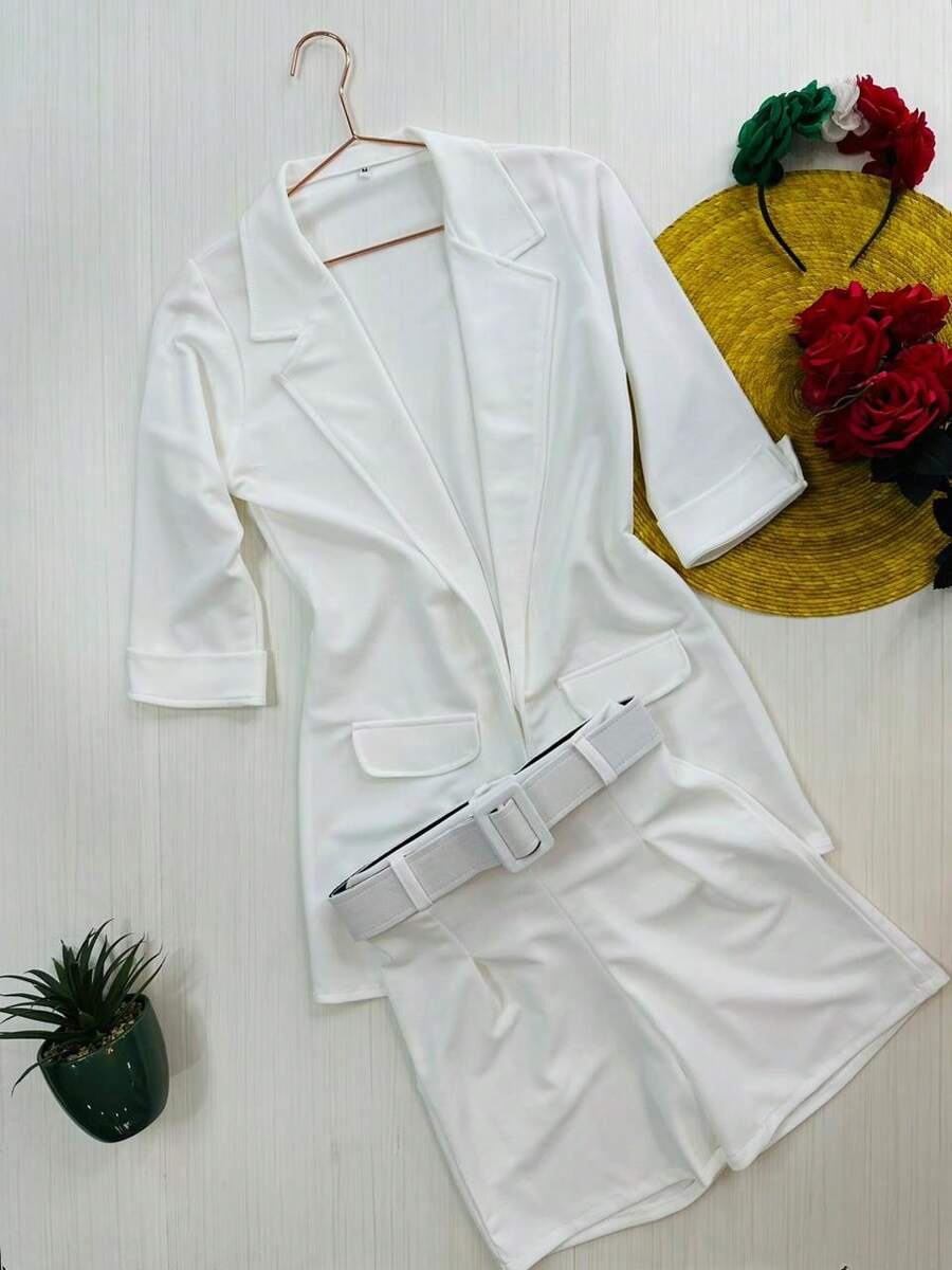 CONJUNTO 2 PIEZAS BLAZER Y SHORT FORMAL CASUAL - Blanco - Ver 1