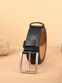 Men's Genuine Leather Belt With Pin Buckle For Decoration Casual - Black - View 3