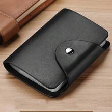 超薄简约钱包，前口袋钱包，男女通用信用卡夹，黑色带身份证窗口，纽扣闭合，多卡位透明窗口，卡槽，轻巧便携，适合办公室工作人员、节日、周年纪念日、生日、礼品配件、身份证夹、名片夹、信用卡夹、迷你钱包 - 黑色 - 查看 2