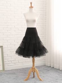 女士 1980 年代薄纱松紧腰新娘派对复古衬裙万圣节秋季女装 - 黑色 - 查看 2