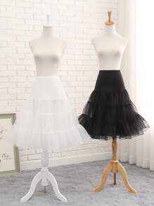 女士 1980 年代薄纱松紧腰新娘派对复古衬裙万圣节秋季女装 - 黑色 - 查看 1