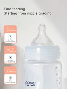 1pc Wide Neck Baby Bottle With Pp Material & Realistic Nipple Design, 120ml/210ml/300ml Capacity, Suitable For Feeding Water And Milk - Clear - View 8