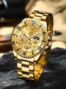 OLEVS. OLEVS Mens Watches Chronograph Luxury Dress Moon Phase Quartz Stainless Steel Waterproof Luminous Business Calendar Wrist Watch - 金色 - 查看 2