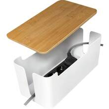 Cable Management Box, Solid Wood Cover, Wire Organizer For Desktop Tv Computer Usb Hub System To Cover And Hide Power Strips And Wires Back To School