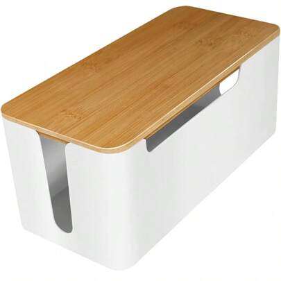 Caja De Gestión De Cables, Cubierta De Madera Maciza, Organizador De Cables Para Sistema De Escritorio Tv, Computadora Y Usb Para Cubrir Y Ocultar Tiras De Energía Y Cables