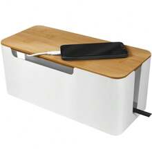 Cable Management Box, Solid Wood Cover, Wire Organizer For Desktop Tv Computer Usb Hub System To Cover And Hide Power Strips And Wires Back To School