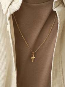 時尚男士不銹鋼十字吊墜項鍊,合適的適用於男士派對,宴會,約會,節日和作為禮物 - 金色 - 查看 3