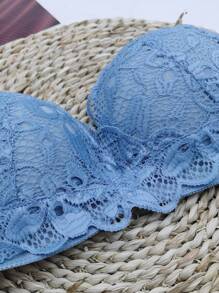 Sexy Lace Push Up Bra For Small & Flat Chest - Blue - View 3