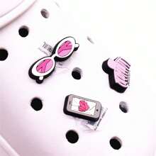 3入組豪華腳鞋裝飾粉色女孩系列pvc鞋扣徽章可愛粉色髮夾/眼鏡/破屏手機造型鞋飾配件,非一體化插入裝飾扣 - 彩色 - 查看 4