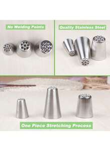 3pcs Stainless Steel Grass Shaped Icing Piping Nozzle With Seamless And Velvety Texture, Baking Tool - Silver - View 4