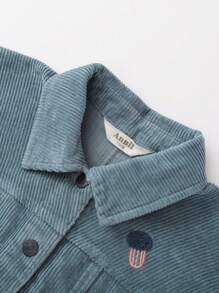 Annil Tween Girl 翻领夹克外套，秋冬季学生灯芯绒时尚上衣蓝色