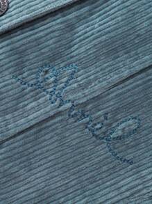 Annil Tween Girl 翻领夹克外套，秋冬季学生灯芯绒时尚上衣蓝色