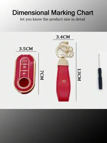 紅色的防摔車鑰匙殼,迷人的防丟鑰匙圈&與菲亞特500兼容,貓熊,,,,, - 紅色 - 查看 8