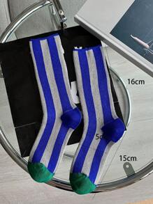 1 Par De Calcetines Transpirables Hasta La Mitad De La Pantorrilla En Estilo-dopamina Para Mujeres, A Prueba De Deslizamiento, Mezcla De Colores, Diseño De Moda Y Estilo Versátil