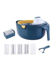 9pcs Multifunctional Vegetable Cutter & Slicer, Including Manual Grater, Shredder, Slicer, Potato Slicer, Cuber, Spiralizer With Storage Box And Peeler - Blue - View 1