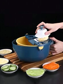 9pcs Multifunctional Vegetable Cutter & Slicer, Including Manual Grater, Shredder, Slicer, Potato Slicer, Cuber, Spiralizer With Storage Box And Peeler - Blue - View 2