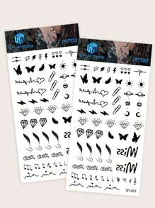 STARTTOOS 1pc Miniature Diamond Feather Butterfly Music Note Planet Y2k Style Design Temporary Tattoo Sticker For Fingers, Ears, Neck, And Other Body Parts
