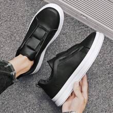 新款男士皮革便鞋，四季通用，白色，休閒運動，簡單時尚的運動鞋 - 黑色 - 查看 2