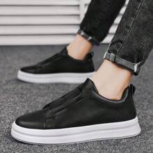 新款男士皮革便鞋，四季通用，白色，休閒運動，簡單時尚的運動鞋 - 黑色 - 查看 5