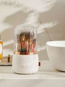 1個化妝品旋轉防塵刷具收納架,適用於梳妝臺桌面筆口唇膏眼影架子 - 白色 - 查看 4