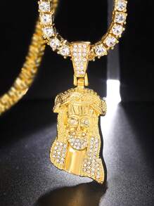 1條潮流朋克風格頸鍊,全鑽石定位頭項鍊,4mm網球鍊適用於男女嘻哈風格珠寶 - 金色 - 查看 4