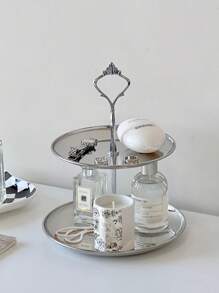 1 件优质双层香水和珠宝收纳托盘，优雅的银色钥匙和杂物收纳架，适用于办公桌，情人节返校礼物