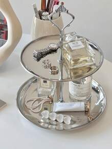 1 件优质双层香水和珠宝收纳托盘，优雅的银色钥匙和杂物收纳架，适用于办公桌，情人节返校礼物
