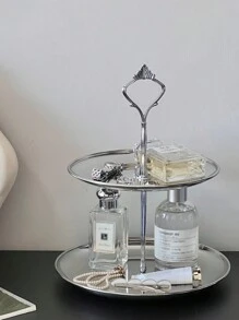 1 件优质双层香水和珠宝收纳托盘，优雅的银色钥匙和杂物收纳架，适用于办公桌，情人节返校礼物