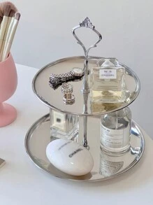 1 件优质双层香水和珠宝收纳托盘，优雅的银色钥匙和杂物收纳架，适用于办公桌，情人节返校礼物