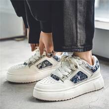 【3-5cm增高設計】男士秋季增高厚底升降鞋,休閒風格白色球鞋,低幫款式,防水防滑 - 藍色 - 查看 4