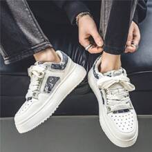 【3-5cm增高設計】男士秋季增高厚底升降鞋,休閒風格白色球鞋,低幫款式,防水防滑 - 藍色 - 查看 5