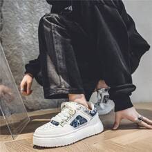 【3-5cm增高設計】男士秋季增高厚底升降鞋,休閒風格白色球鞋,低幫款式,防水防滑 - 藍色 - 查看 8