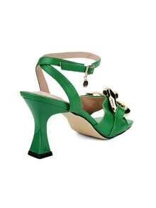 LOB Footwear Sculptural Heel Sandal, Gold Chain Detail, Elegant Emerald Green Fashion, For Women, 91703489 - Green - View 5