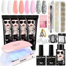 Morovan Poly Gel Nail Kit: Poly Nail Gel Kit with U V Lamp Pink Nude Highly Clear Poly Gel Nails Kits - 粉色 - 查看 1
