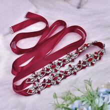 1條新娘腰帶,配有紅色玻璃鑽石,時尚宴會和派對腰部裝飾,絕佳的聖誕禮物選擇 - 酒紅色 - 查看 2