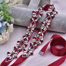 1條新娘腰帶,配有紅色玻璃鑽石,時尚宴會和派對腰部裝飾,絕佳的聖誕禮物選擇 - 酒紅色 - 查看 5