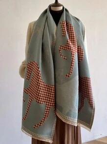 1pc New Reversible Faux Cashmere Floral Scarf For Women, Dual-Use Shawl Wrap With Tassels, Thick & Warm For Winter, Suitable For Air-Conditioned Rooms - Multicolor - View 1