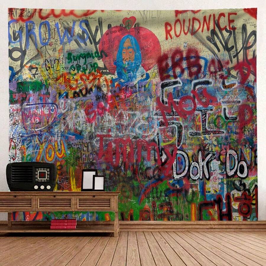 1pc Peach Skin Background Cloth Ins Hanging Cloth Layout Room Graffiti Tapestry Bedroom Bedside Wall Cloth Background Wall Decoration Hanging Canvas Art, Flag For Room, Room Decor, Tapestry, Wall Art